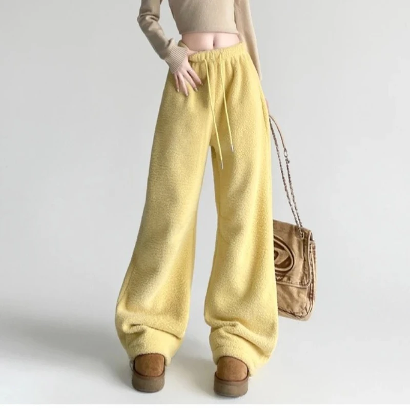 Women's  Wide-Leg Pants Winter 2025 New Style Double-Sided Fleece High-Waist Loose Straight-Leg Pants Warm Casual Pants