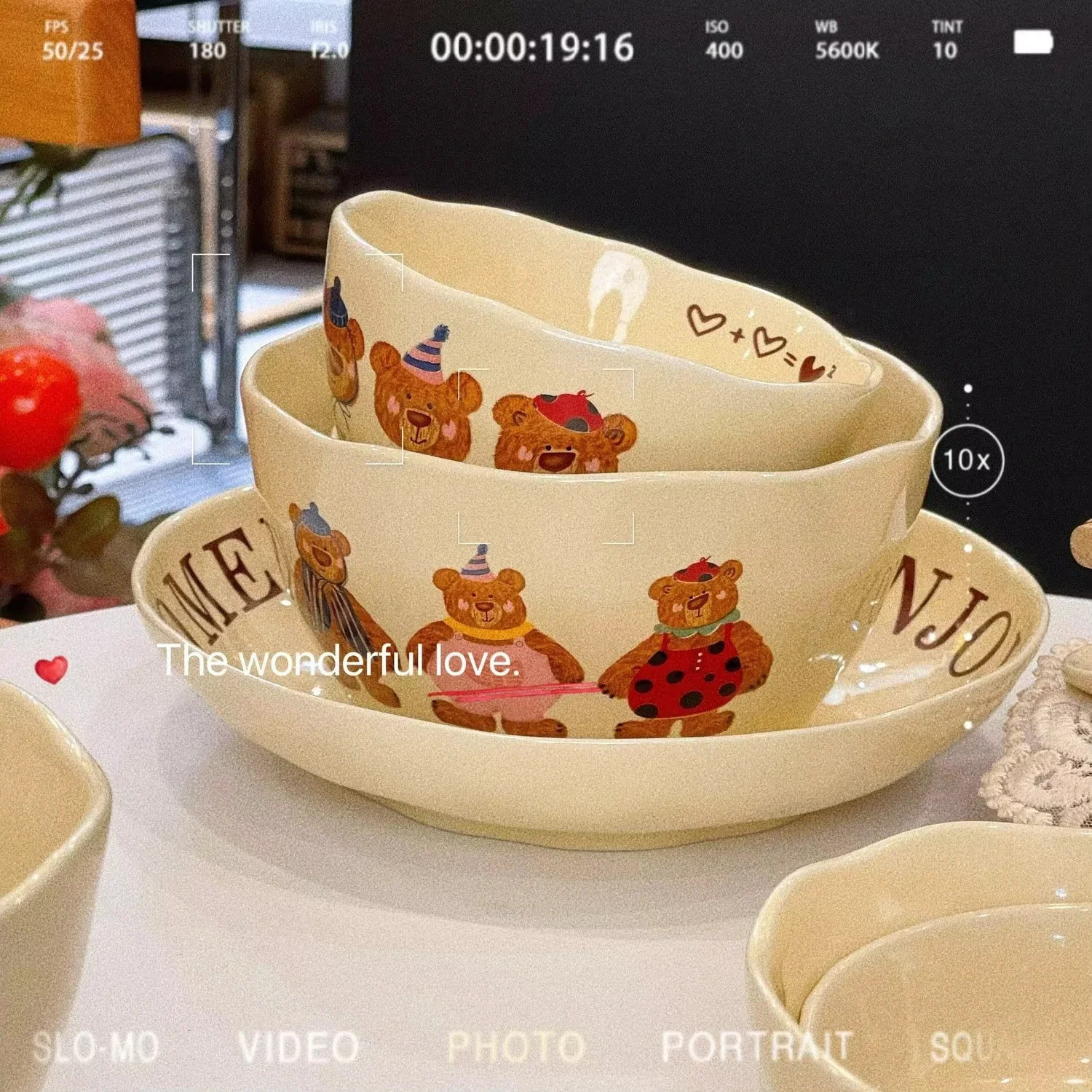 Korean Style Three Little Bear Cartoon Bowls Cute Tableware Cartoon Household Thickened Ceramic Bowl Plate Cutlery Set Soup Bowl