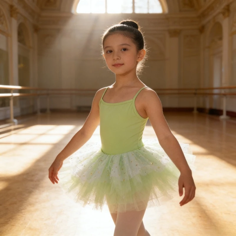 

Girls Star Print Mesh Ballet Dress Princess Performance Outfit Spring Summer