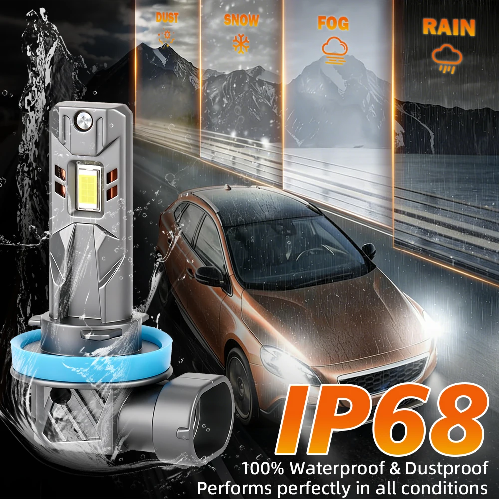 4PCS 60000LM 9006 H11 High/Low Beam Car LED Headlight Bulbs Brightness 5570 CSP 6500K White Fanless Replacement Headlamp