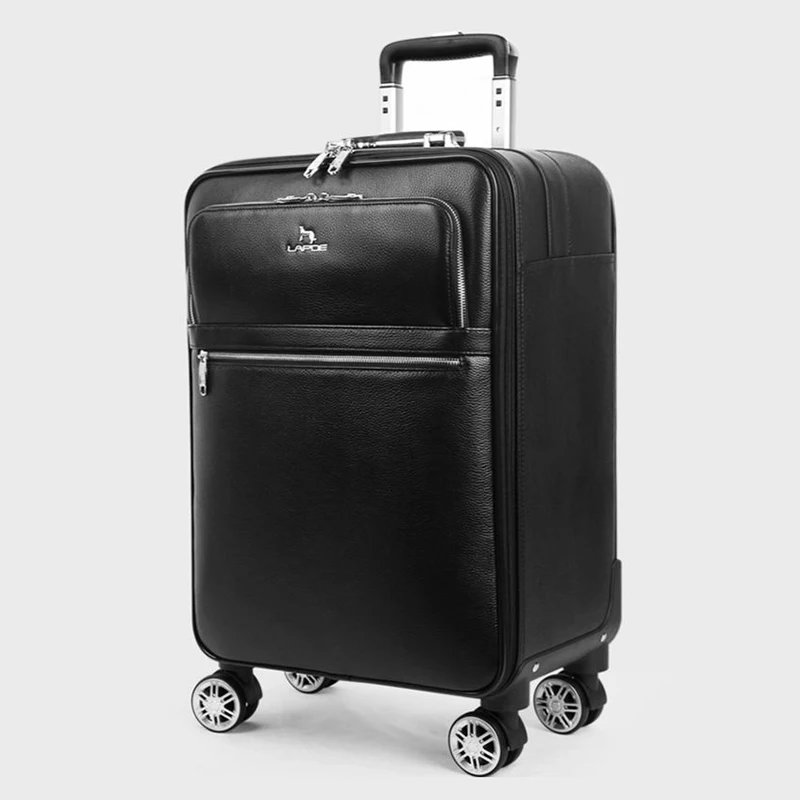 Fashion popular genuine leather rolling luggage spinner carry on high quality trolley suitcase with wheels business trolley box