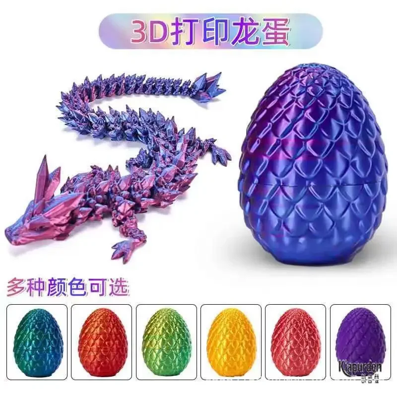 3D Printed Dragon Egg Gift Set Gemstone Dragon Ornament Full Articulated Crystal Collectible Statue Gift Decor