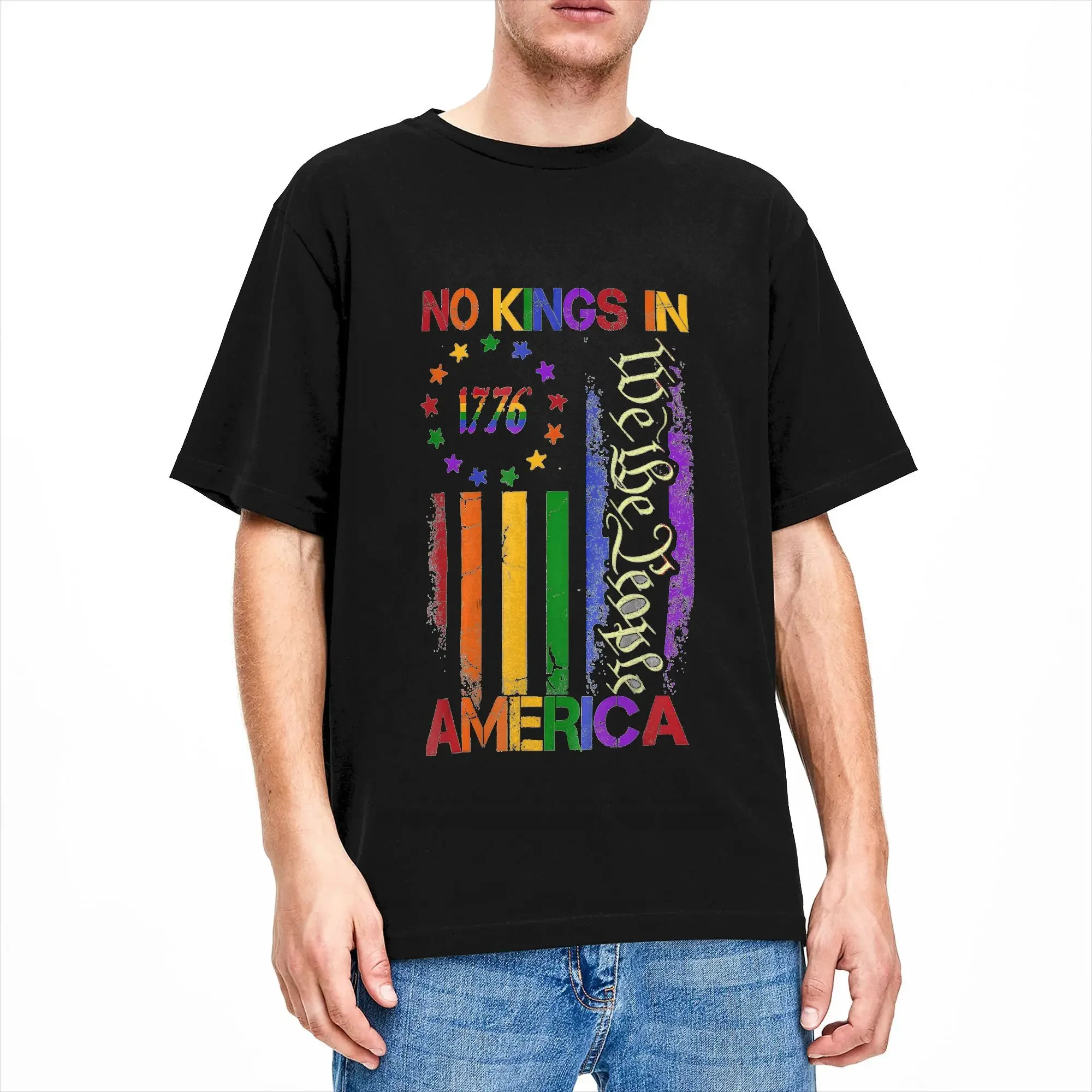 We The People No Kings Men's T Shirts  Fashion Tee Shirt Short Sleeve Round Neck T-Shirt Pure Cotton Gift Idea Clothes