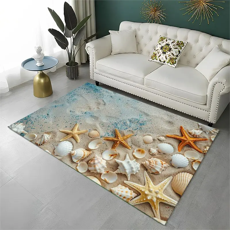 Tropical Beach Starfish Shell Sea Star Large Area Rug Non-slip Carpet for Bedroom Living Room Sofa Doormat Home Decor Floor Mat - view 2