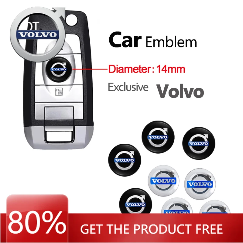 

Эмблемы 2026 Новые для Volvo 14 мм, наклейки с эмблемой ключа автомобиля, наклейки с логотипом ключа авто управления для Merc Volvo Polestar AWD V50 S60 XC60 S4