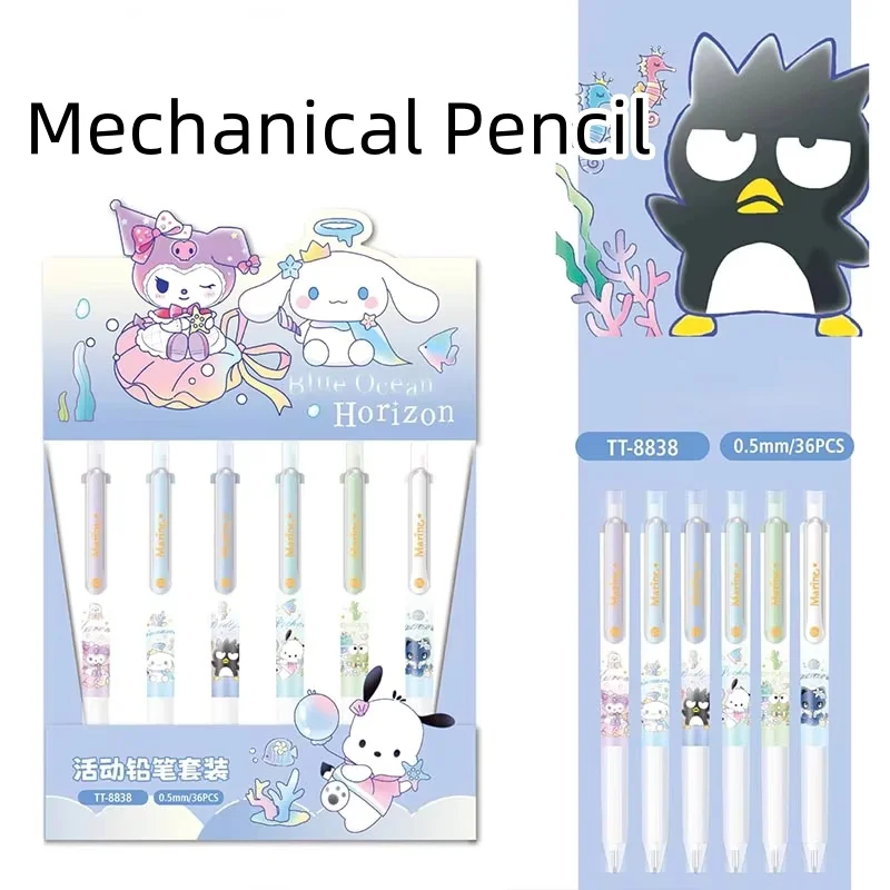 24pcs/lot Sanrio Kuromi Pochacco Mechanical Pencil Kawaii Frog Penguin 0.5MM Drawing Writing Automatic Pen School Supplies