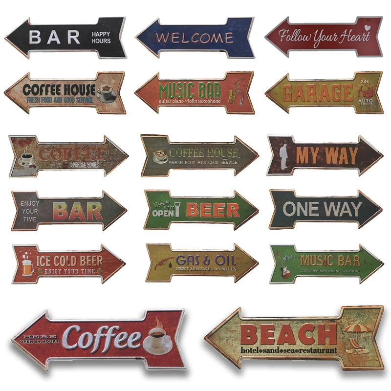 Bar Restaurant Beer Exit Tin Sign Irregular Arrow Metal Plaque Wall Decoration Garage Bar Restaurant Pin Up Plate Sign 16x45cm