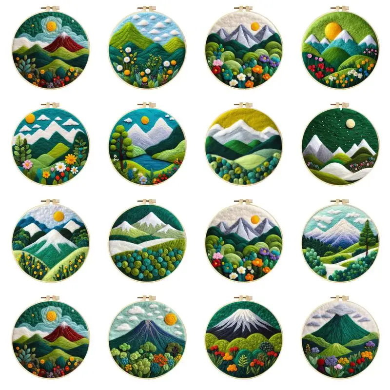 

CHENISTORY DIY Green Mountains Pattern Needle Felting Painting Kits Felting Embroidery Craft Set for Beginners Creative Gifts