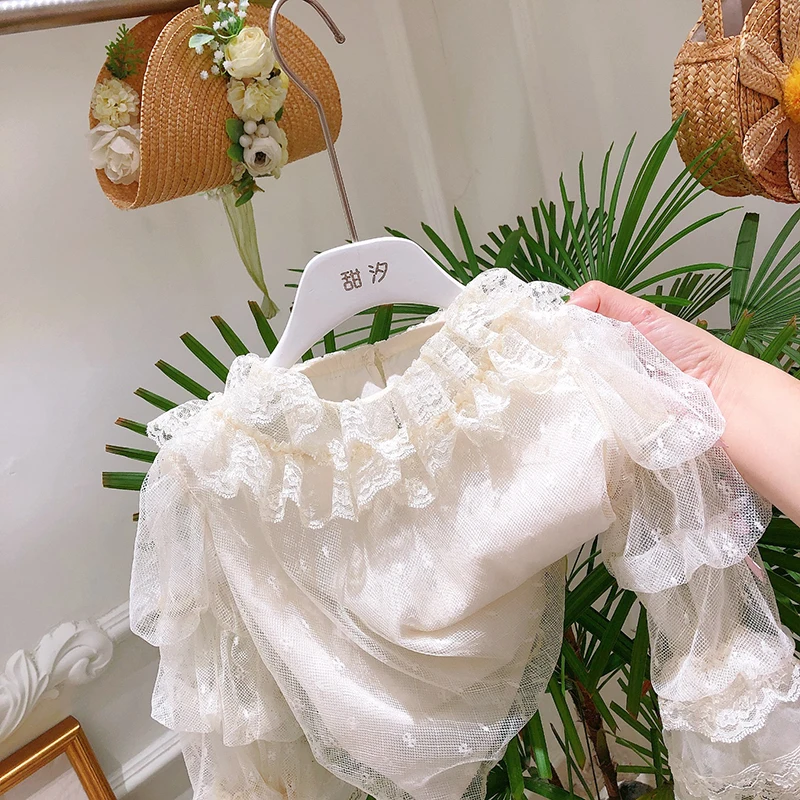 Robe de princesse Lolita faite à la main pour filles, dentelle traînante, vêtements de mariage, fleur, fête de Noël, photographie, qualité, 2 pièces