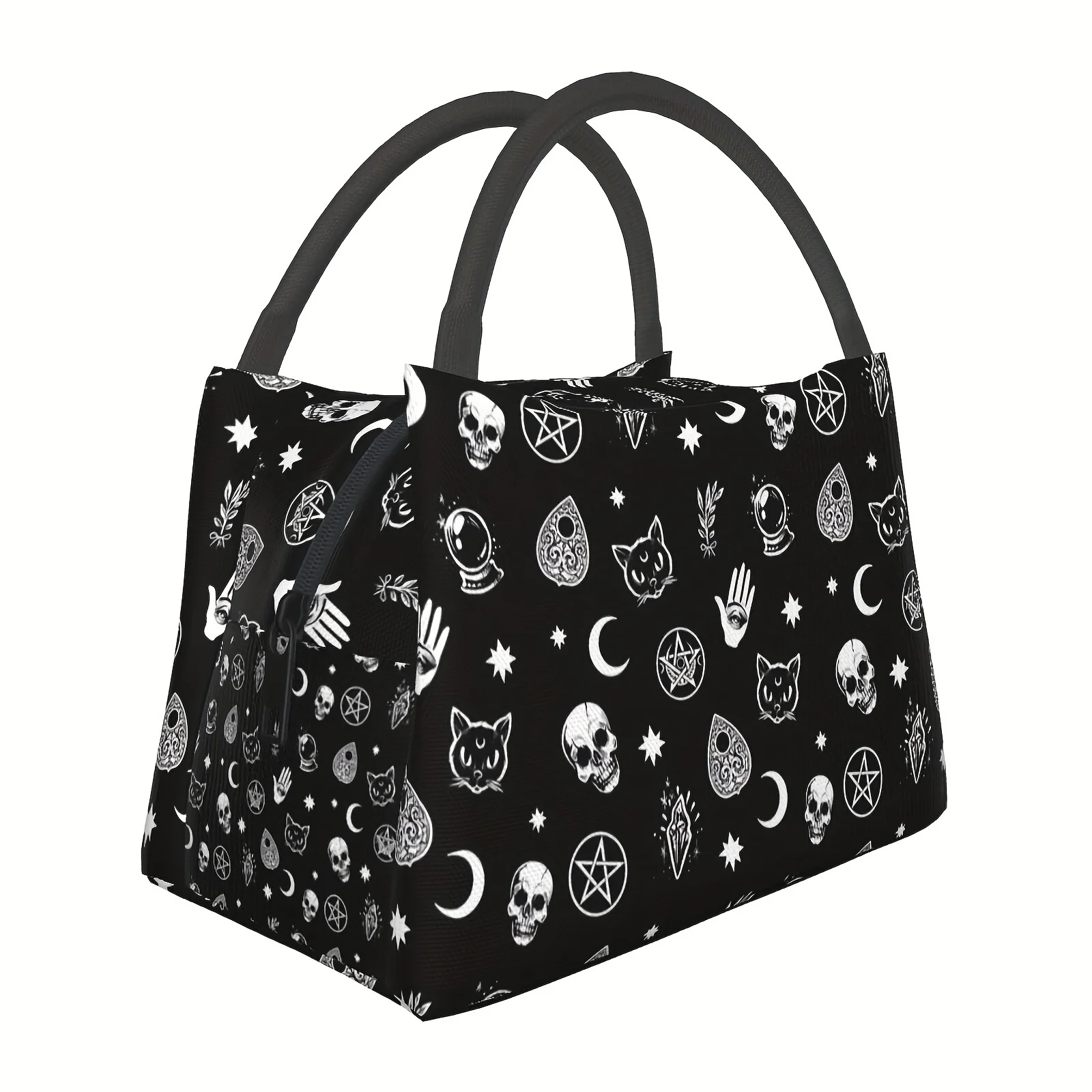 

Spooky Skull & Cat Design Insulated Lunch Bag Perfect for Halloween, Dia de los Muertos, Travel, Picnics, Office