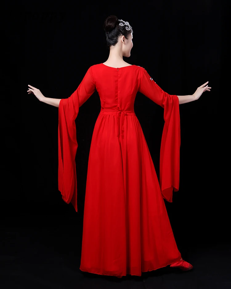 코러스 원피스 코스튬 Guzheng Erhu 민속 음악, 성인 여성 물 소매 큰 스윙 스커트, 댄스 코스튬, 신제품