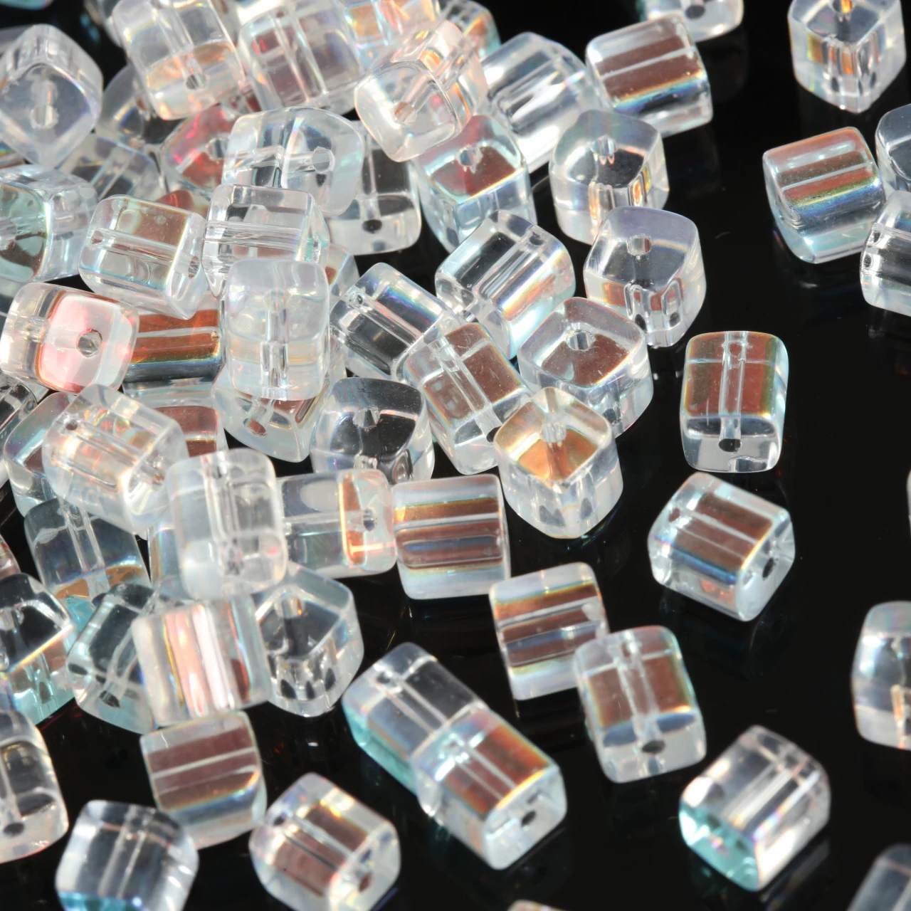 6mm Golden Electroplated Transparent Square Glass Cube Beads For DIY Handmade Earrings Bracelet Fashion Jewelry Beading Supplies