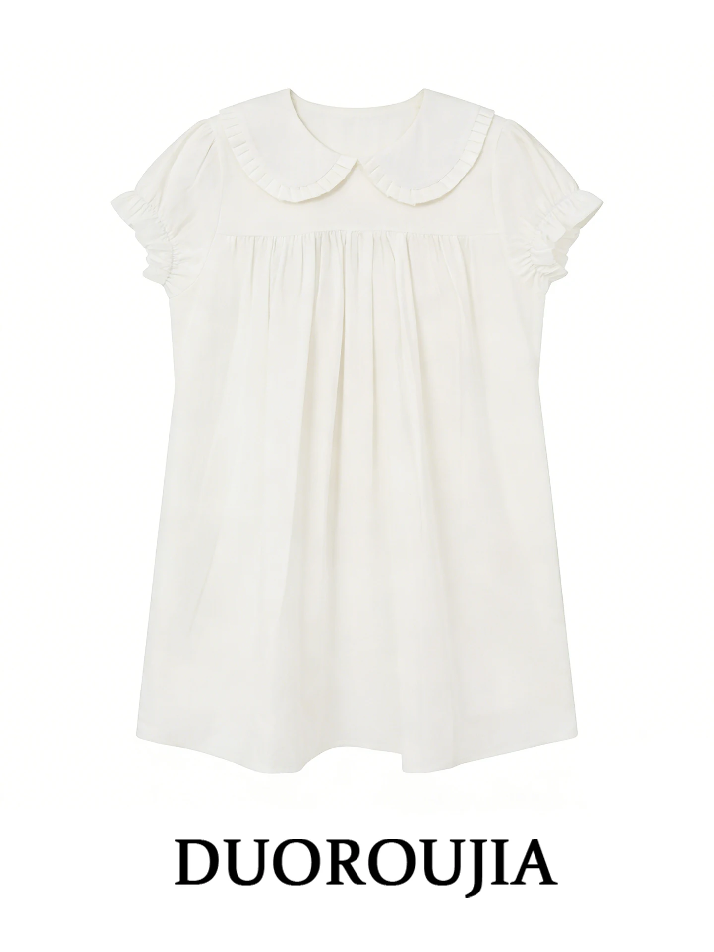 

plus Size White Short Sleeve Doll Collar Shirt Women's Summer Casual Anti-Wrinkle A-Line Top Korean Style Slimming High Waist