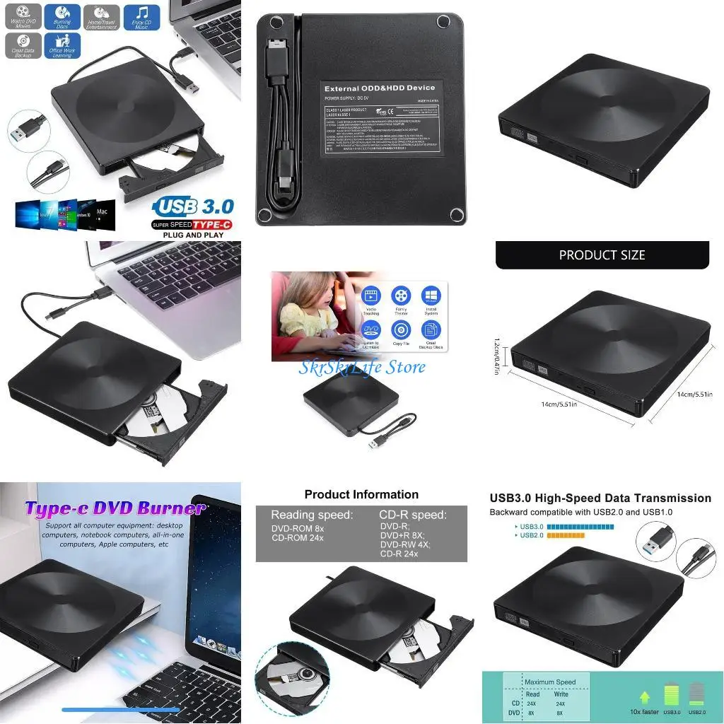 

E65E DVD Writer Reader Drives Burners for Laptop with USB and Type C Interfaces