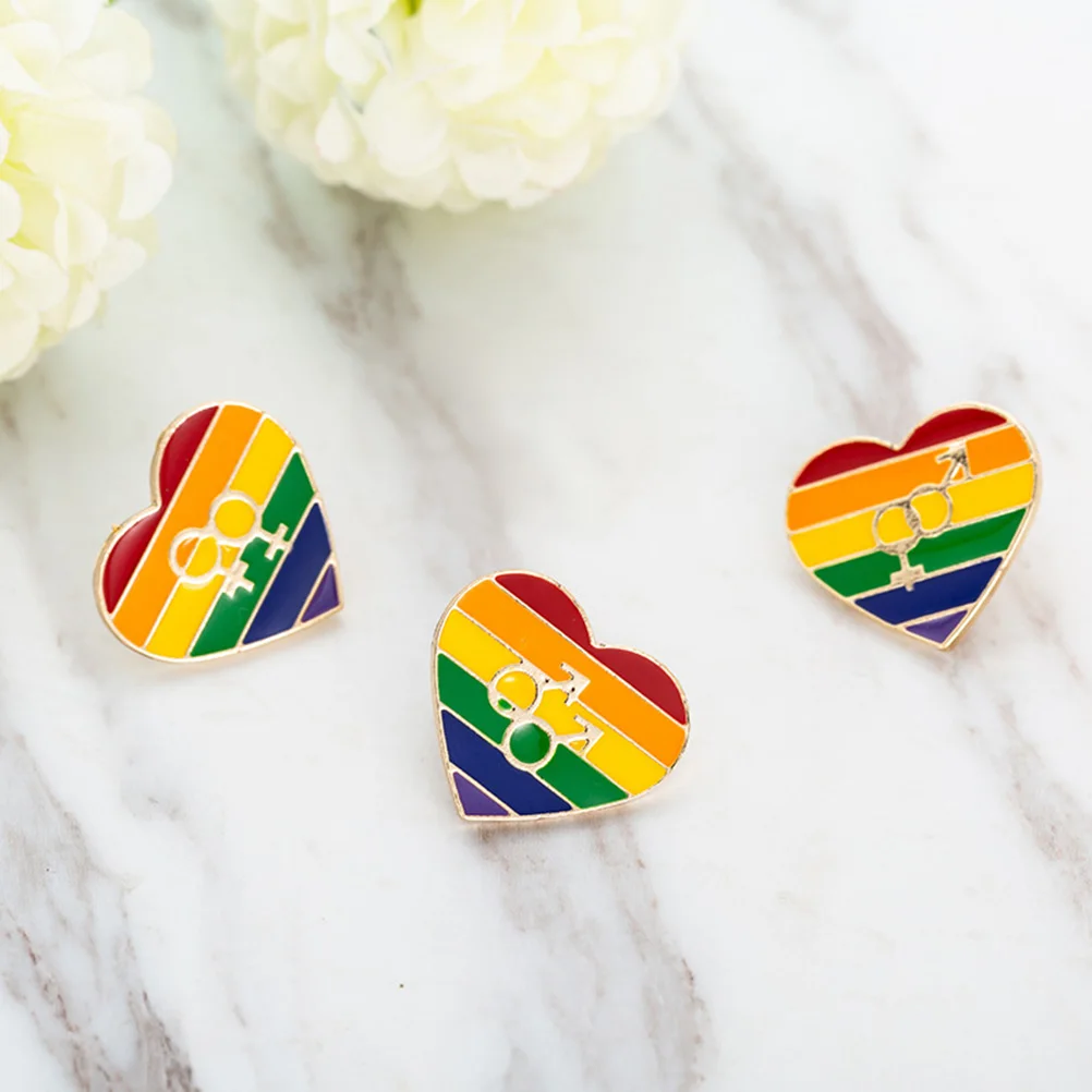 

3 Pcs Heart Shaped Brooch Pins Cartoon Pride Decorations Badge Fashion Zinc Alloy Lapel Pins for Clothes Corsage