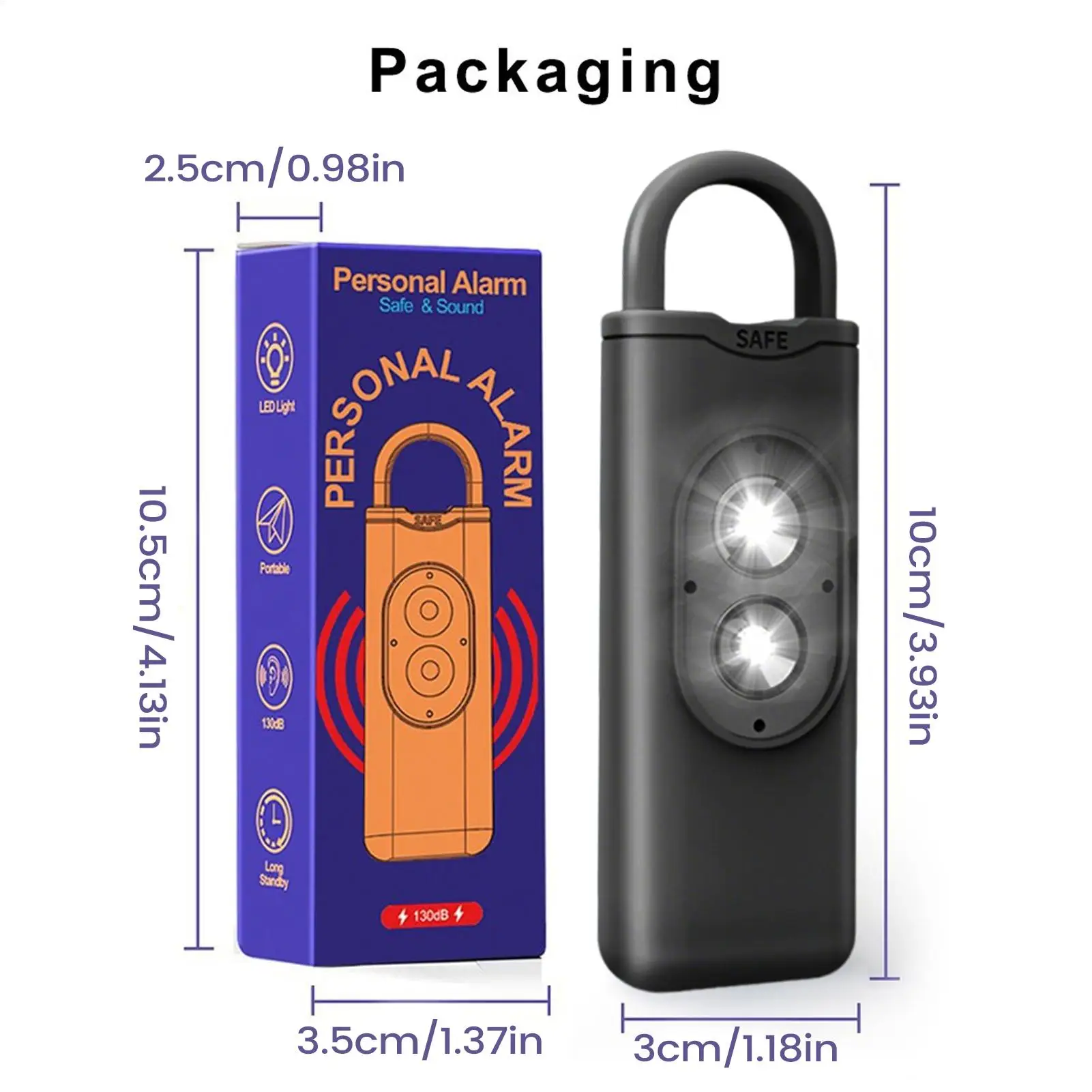 개인 안전 경보 방수 135dB 보안 도구 어린이 소년 소녀 여자 친구 아내를위한 경고등이있는 개인 경보 사이렌