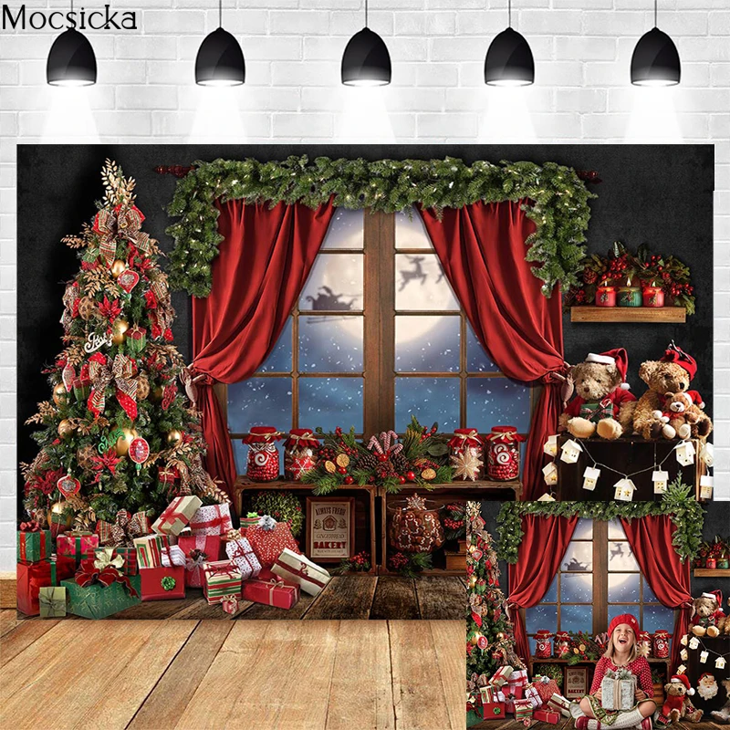 Mocsicka Christmas Background For Photography Backdrops Snow Window Tree Baby Portrait Photographic Party Decor Photo Studio