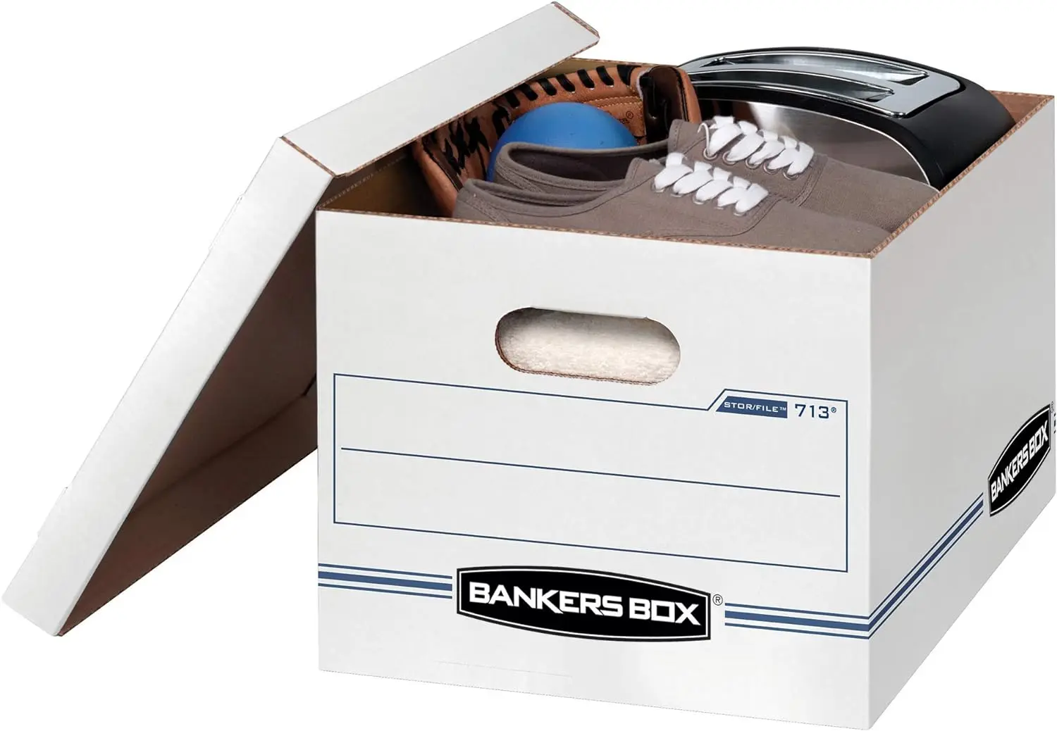 Bankers Box STOR/FILE Boxes With Lids For File Storage, White/Blue, Letter/Legal, 16.25 x 12.5 x 10.5 In, 30 Pack (0071304)