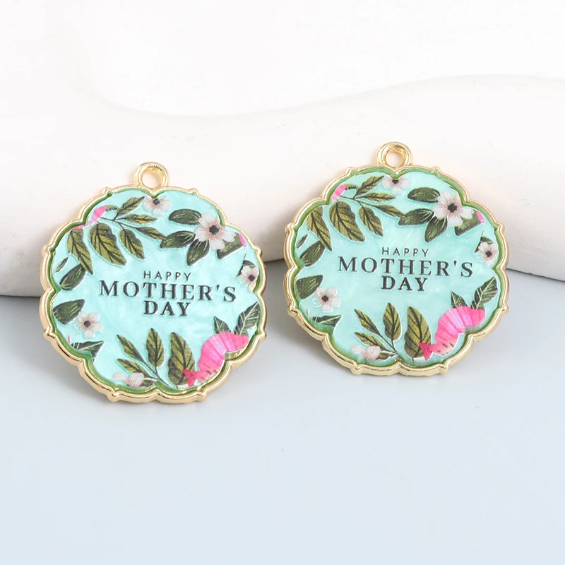 10pcs New Enamel Word Plate Charms Happy Mother Day Pendants For Making Handmade DIY Findings Jewelry Souvenir For Mother\'S Day