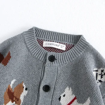MILANCEL Kids Dog Cardigan Sweater 4 MILANCEL Spring Children's Sweater Jacket 1-8 Y Jacquard Cute Dog Boys Single Breasted Buckle Cardigan Top Girls Knitted Sweater 4