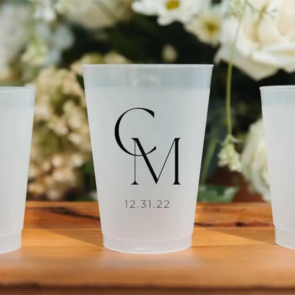 Customized Frosted Shatterproof Flex Cups, Personalized Wedding Favor Cups, Wedding Favors, Minimalistic Wedding, Modern Wedding