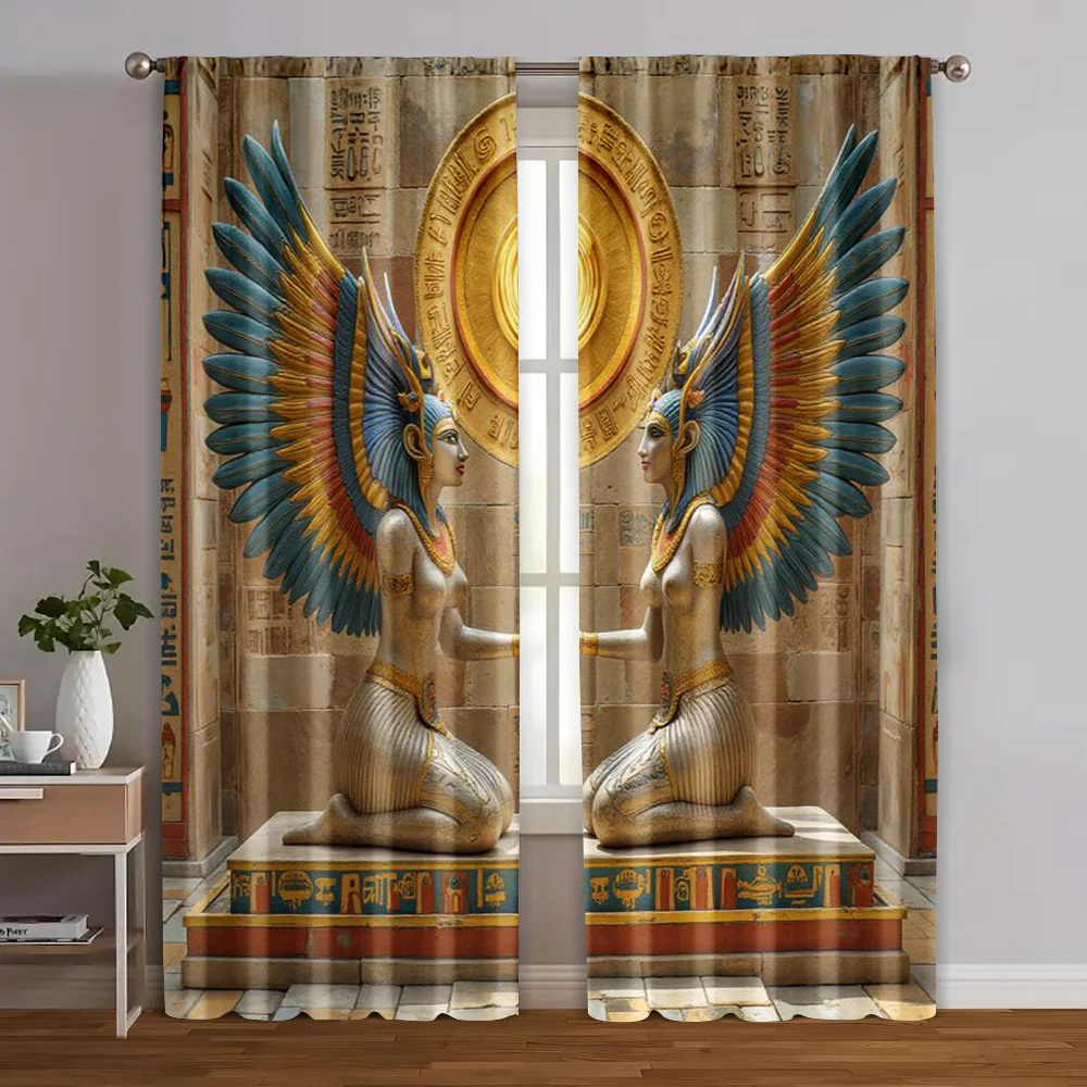 

2pcs, Creative Curtains Egyptian double goddesses Polyester (without rod) Home Decor Perfect for Bedroom Living Room Window