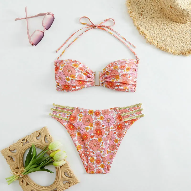 

Бикини с высокой талией, женский купальник с цветочным принтом, треугольный сексуальный бразильский купальник, женский купальник Biquini 2025, купальный костюм, бикини