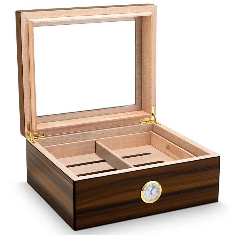 Cigar Humidor with Glass Windon,Cedar Wood , Cigar ette Storage Box Organizer Accessories