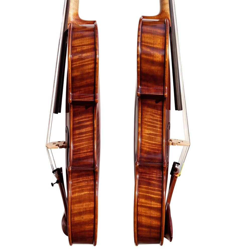 4/4 Full Size Violin, Solid Spruce Top, Flamed Maple Back, Handmade Professional Performance Violin for Adult Players