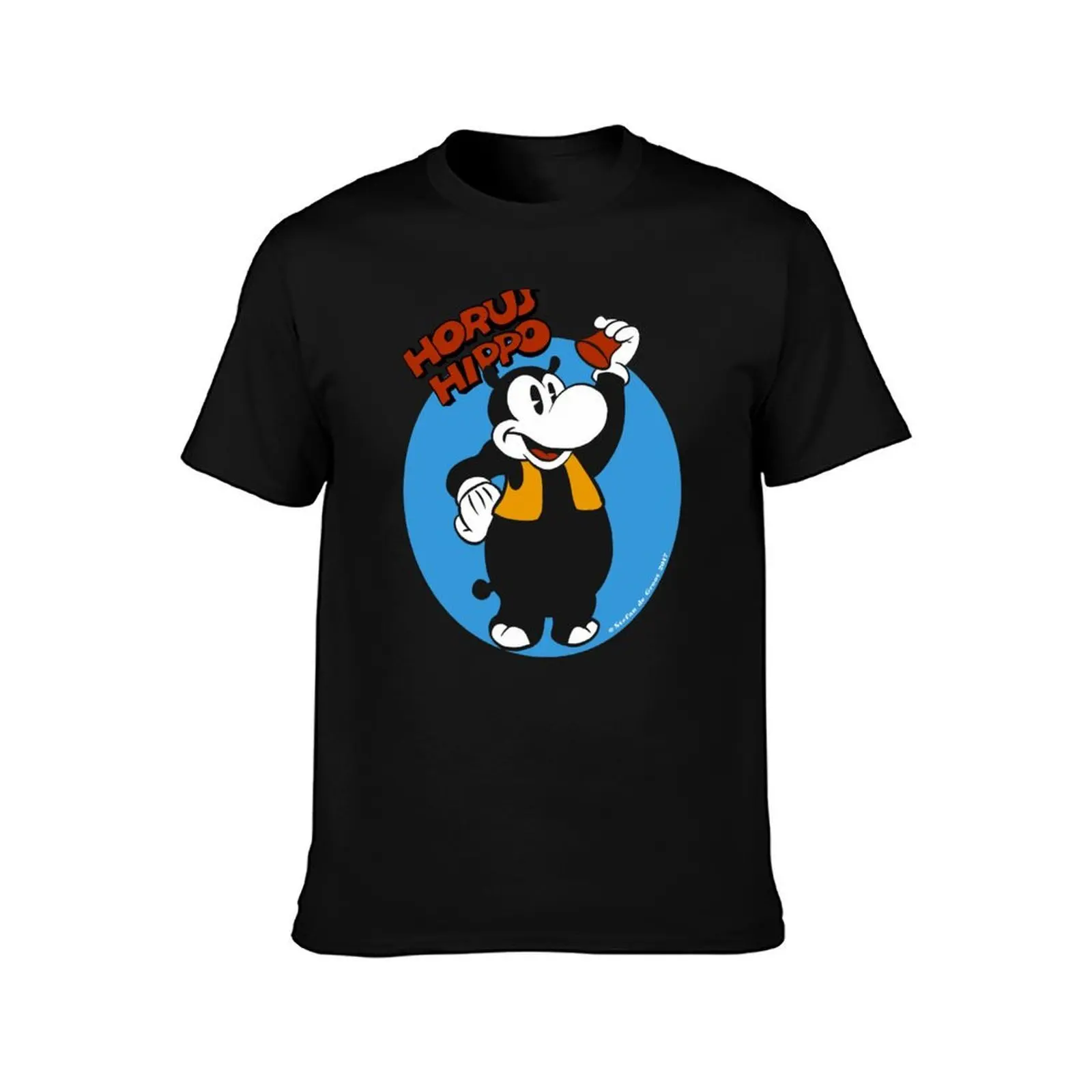 Horus Hippo Greeting T-Shirt, Summer Casual Cotton Tee, Oversized Streetwear Tops, Vintage Graphic Print, Loose Fit Short Sleeve