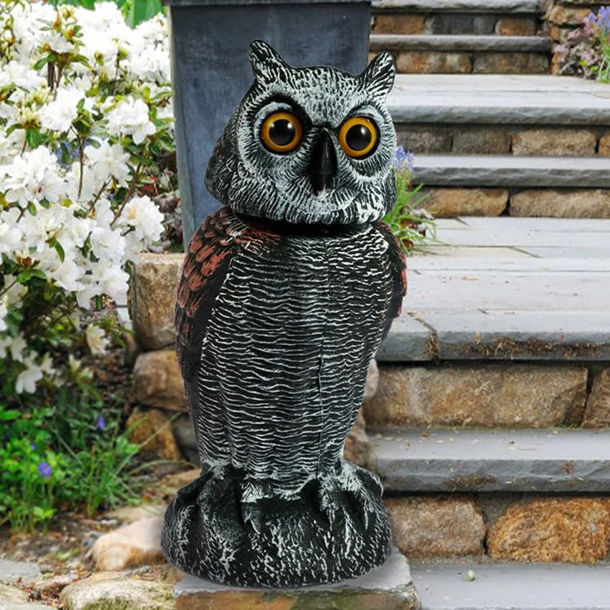 Decoy Lifelike Simulation Owl Bird Deterrent with 360° Swivel Head Realistic Owl Statue Scare Birds Fake Owl Scarecrow