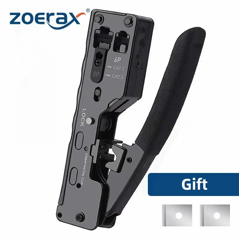 ZoeRax Pass Through RJ45 Crimp Tool with 10PCS Cat7 Connectors and Strain Relief Boots, Ethernet Wire Cutter Crimper