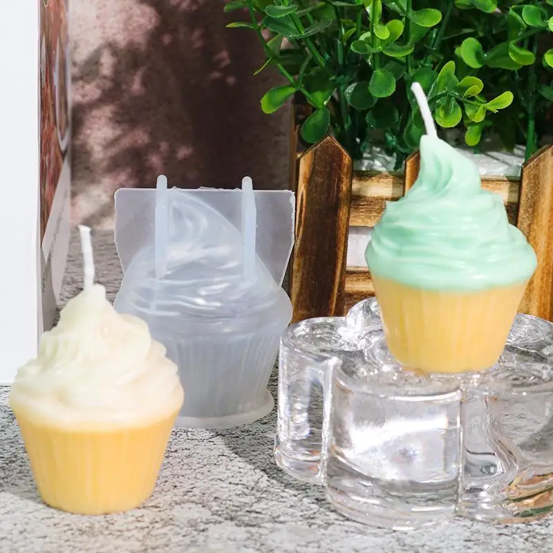 3D Ice Cream Swirl Cupcake Silicone Candle Mold Muffin Cup Cake Scented Plaster Mold For Candle Making Home Decor Handmade Gift