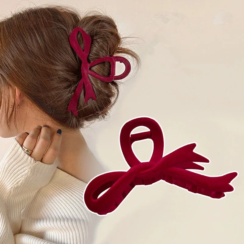 

Elegant Velvet Bowknot Shaped Hair Claw for Women Acrylic Non-Slip Shark Hair Grab Girls Thick Curly Long Hair Daily Headwear