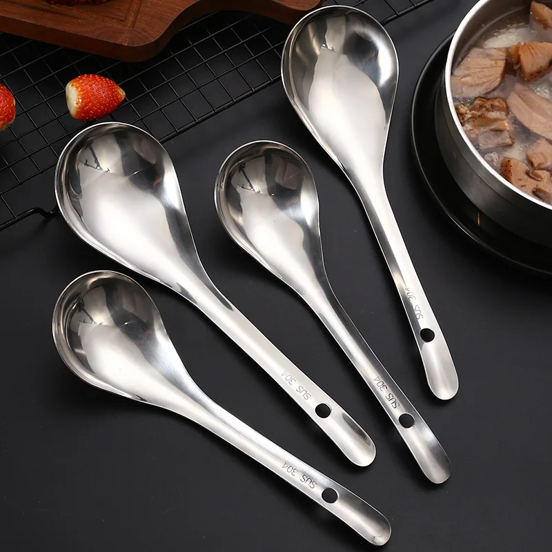 

304 Stainless Steel Large Round Head Soup Spoon Rice Ladle Serving Food Tablespoons Big Capacity Kitchen Cooking Utensils