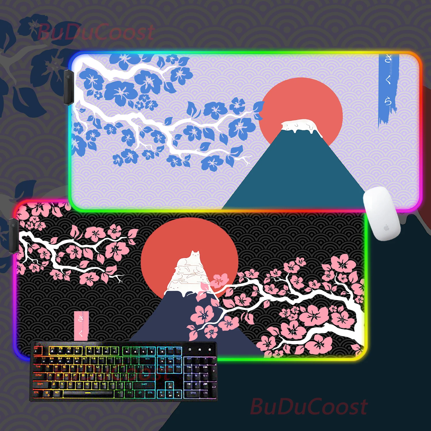 

Japanese Cherry Cat Cute and beautiful anime Office HD Print Desk Mat Game RGB XXL Locking Edge Computer Luminescence Mouse Pad