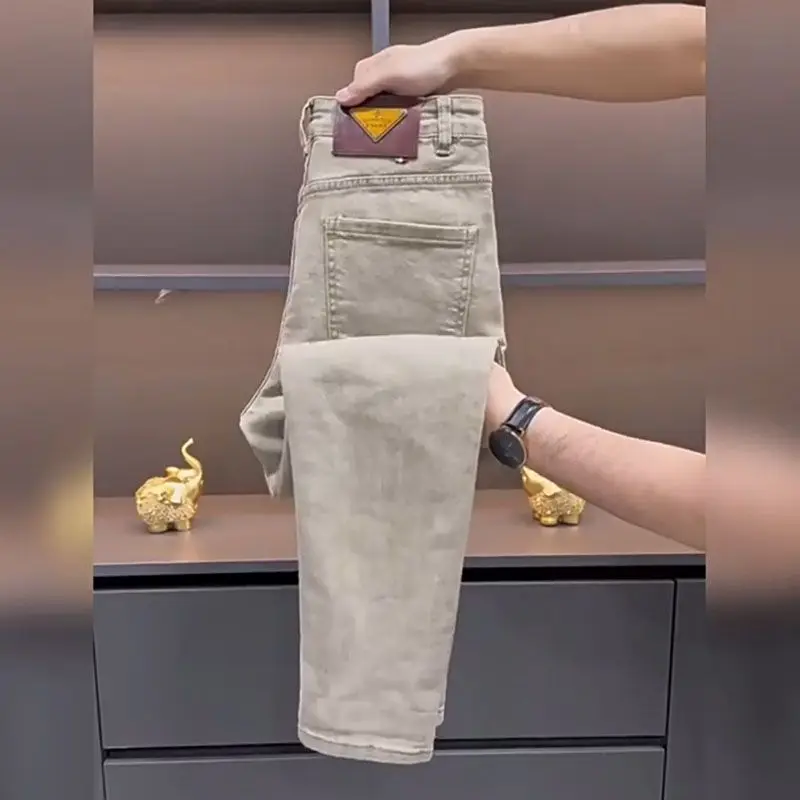 

Trendy Brand Khaki Jeans Men's 2025 Summer New Korean Slim-fitting Small Feet Casual Versatile Pants Men Clothing Mens Jeans