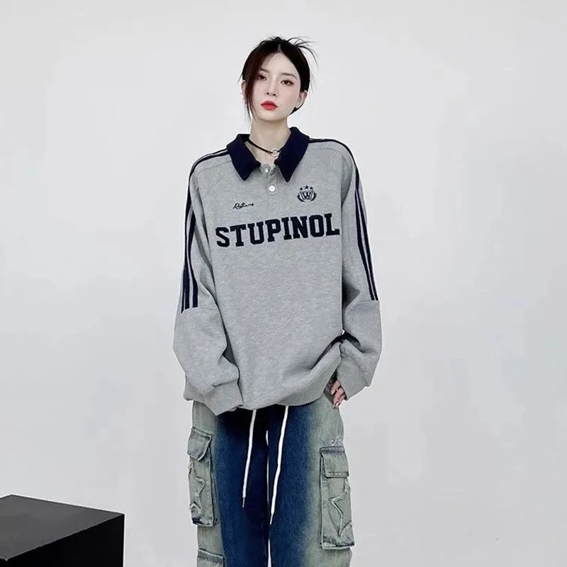 Gidyq Spring Women Sweatshirt American Style Fashion Letter Embroidery Loose Baseball Uniform Female Streetwear Pullover Tops