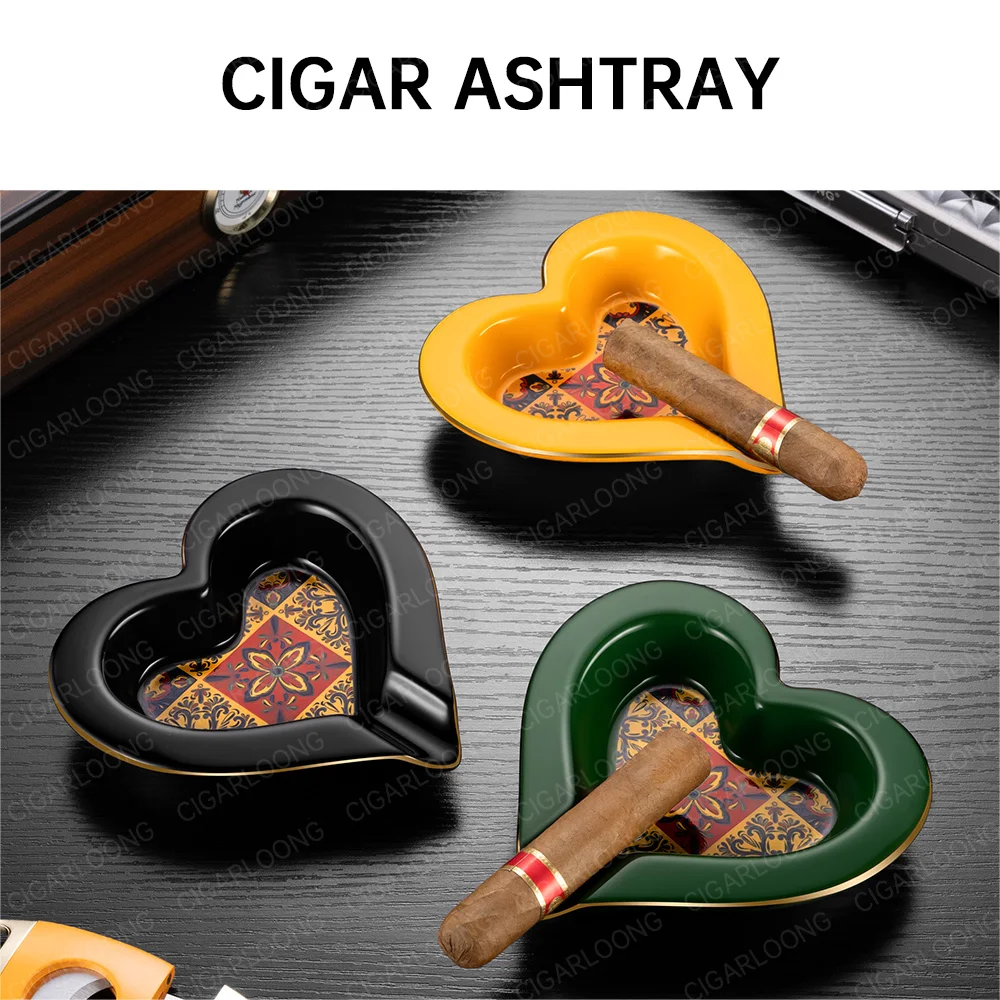 Ceramic Cigar Ashtray Poker Shape,Heart Spade Design,Retro Pattern Compact Desktop Ornament,Creative Home Office Smoking Gift