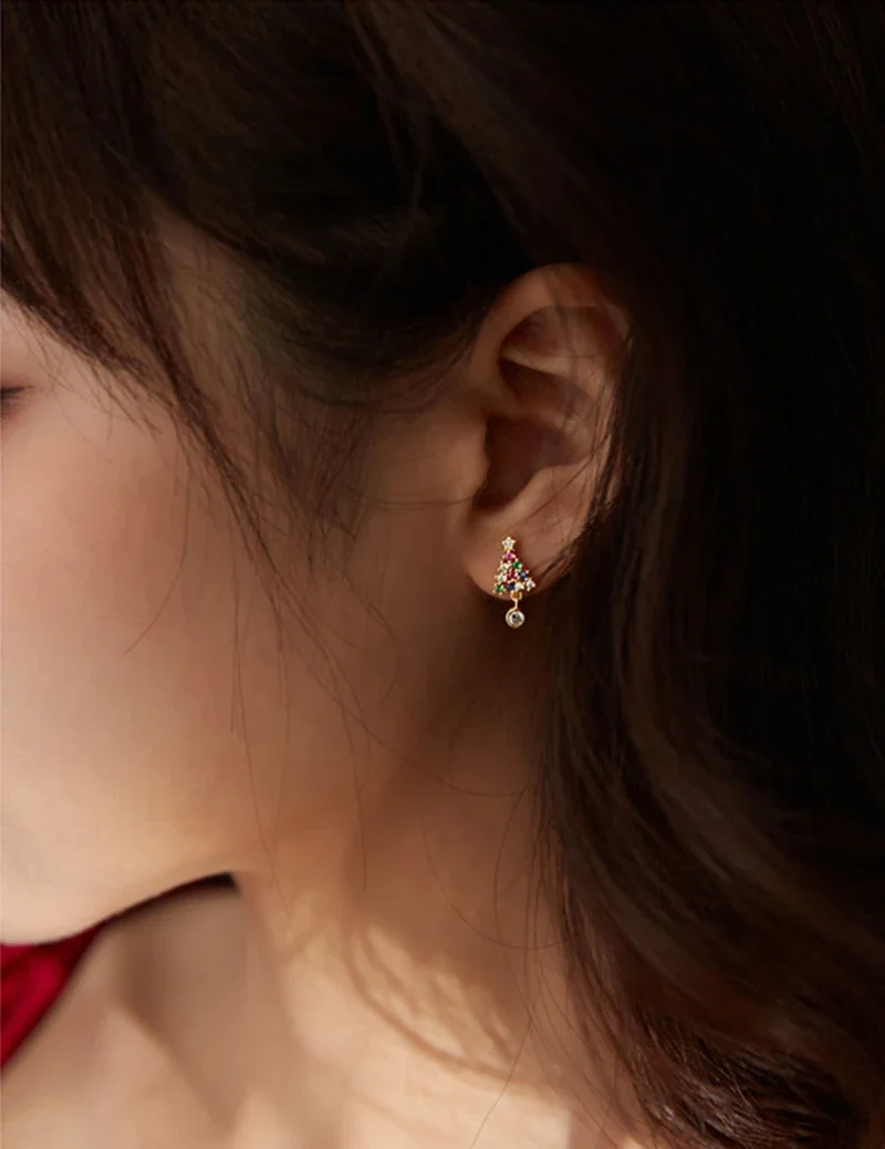 فضي اللون رائعة الزركون ندفة الثلج وأقراط للنساء لامعة كريستال الزهور القرط فتاة حفلة عيد الميلاد مجوهرات هدايا