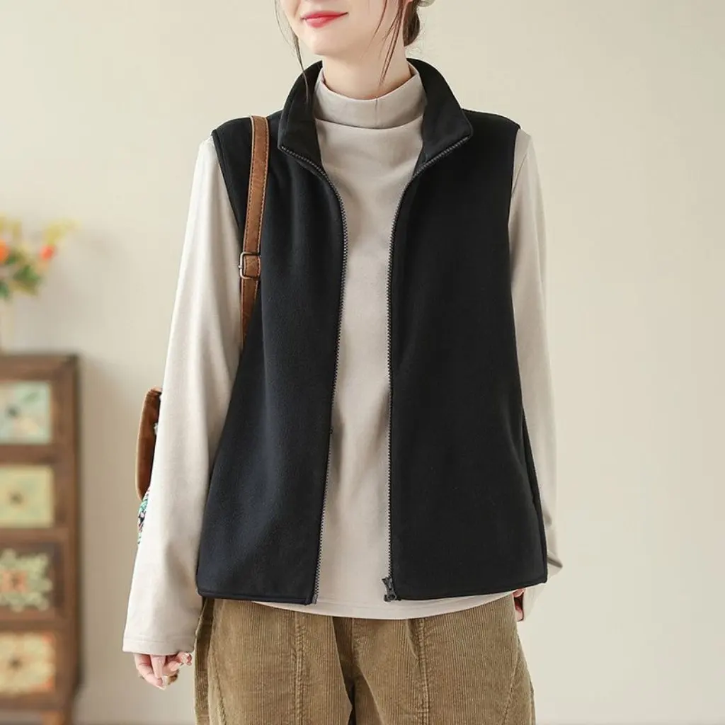 

Двусторонний флисовый жилет, женский облегающий повседневный короткий жилет для осенне-зимней верхней одежды