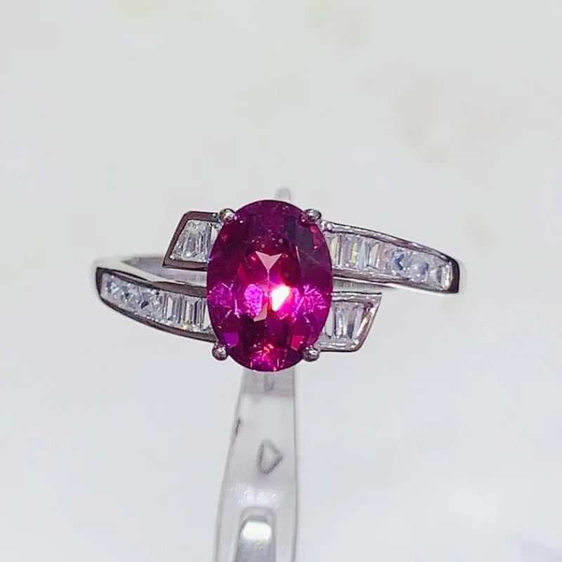 

Natural Pyrope Garnet Ring with Certificate 8mm*6mm Garnet Jewelry with Gold Plated 925 Silver Gemstone Ring for Women