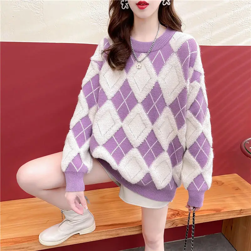 New Autumn Winter Women Fashion Versatile Christmas Sweater Casual Loose Western Style Lazy Medium Long Good Looking Knittedtops
