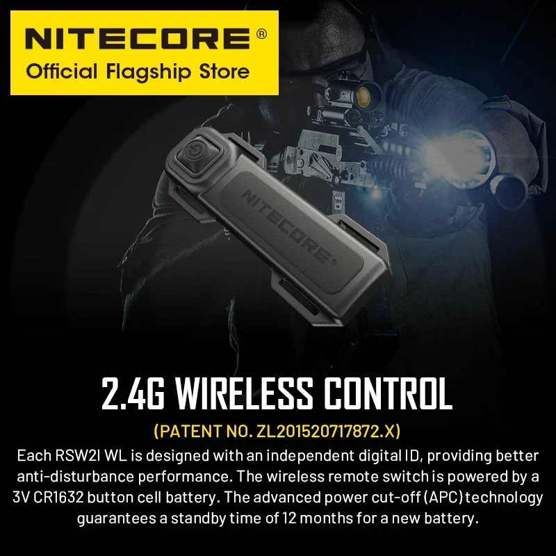 NITECORE RSW2i WL 2.4G interruttore remoto Wireless tappo posteriore Wireless con supporti tattici per binari Picatinny per P20iX P35i P30i P10iX