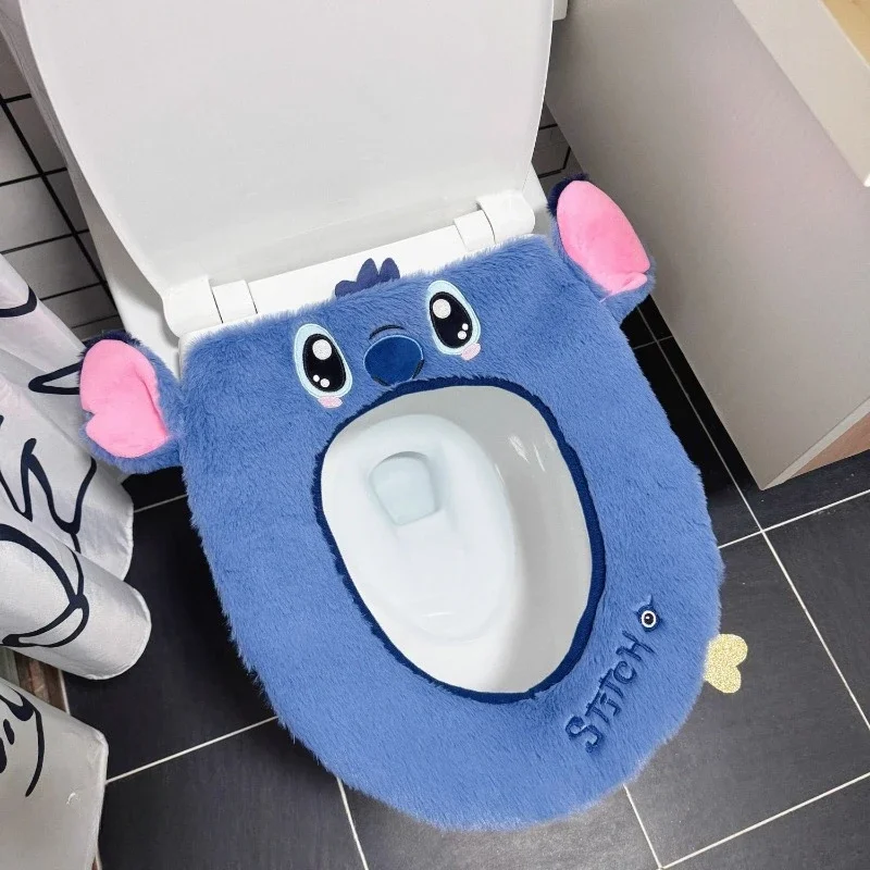 Disney Cute Cartoon Lilo & Stitch Sticky U-shaped Antibacterial Soft Plush Toilet Mat for All Seasons Home Toilet Cover Seat