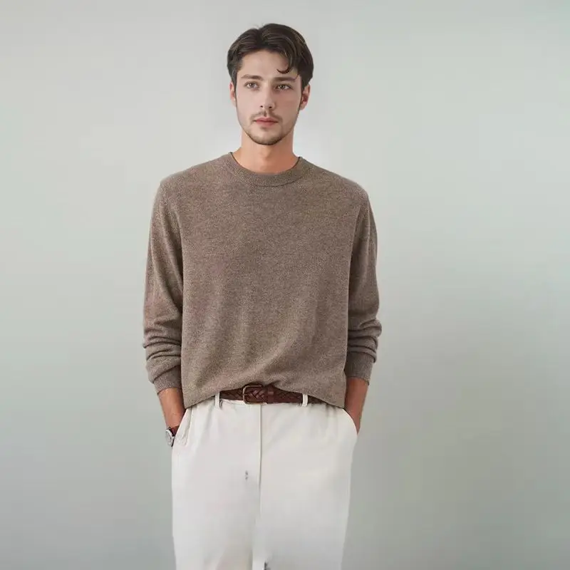 Autumn And Winter New Solid Color Round Neck Wool Knitted Bottoming Shirt Men's Long Sleeve Loose Warm Cashmere Sweater