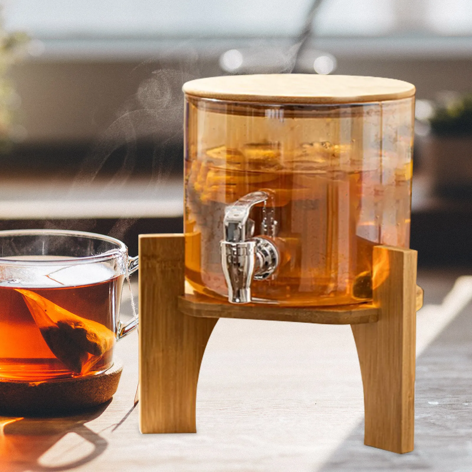 1 قطعة حامل مشروبات حامل المشروبات حامل موزع المشروبات رف غلاية باردة خشبي لإبريق الماء موزع الشاي قاعدة الأرضية