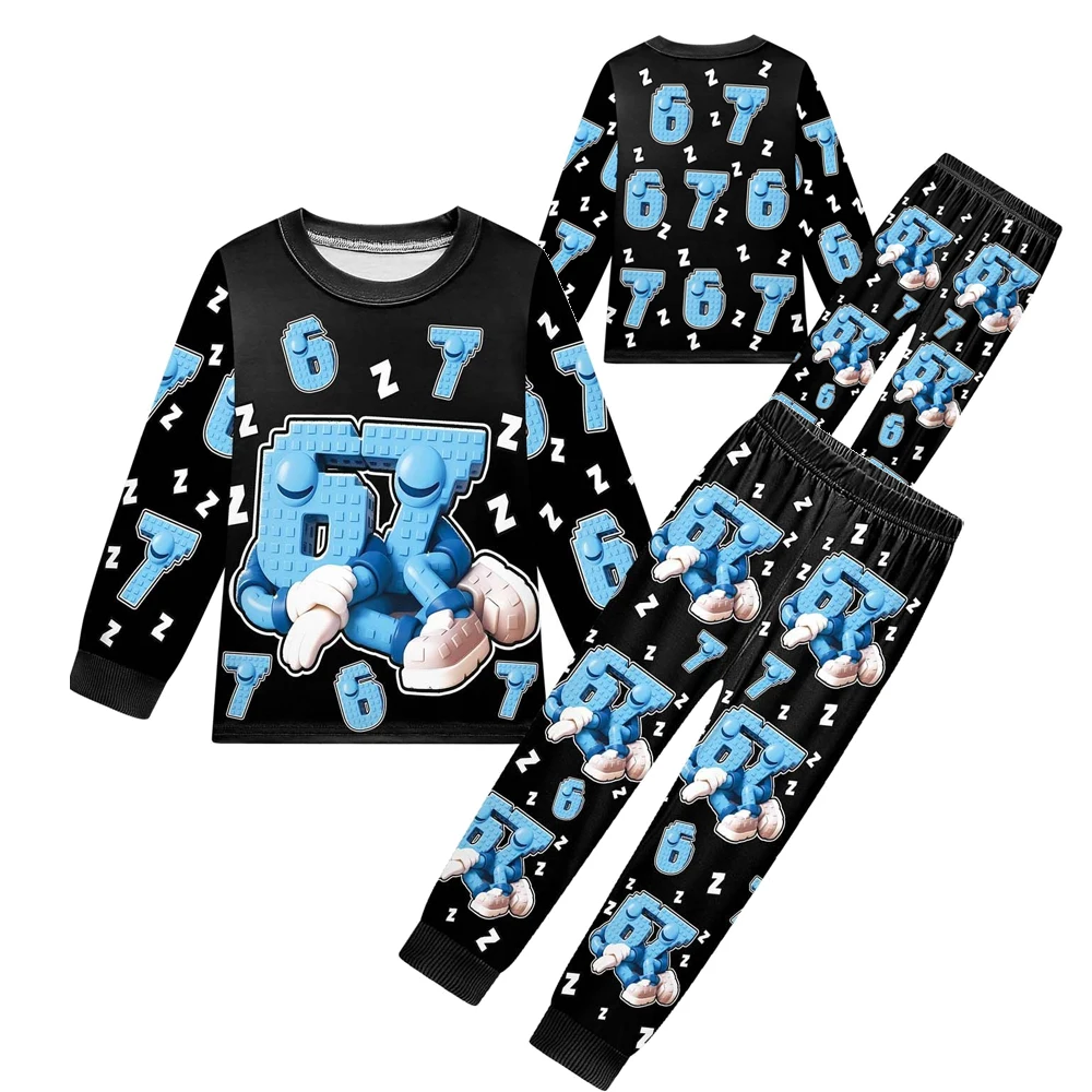 

Steal A Brainrot Kids Clothes Funny 67 Brain Rot Tshirt Pants 2pcs Six Seven Printed Pajamas for Boys Girls Long Sleeves Outfits