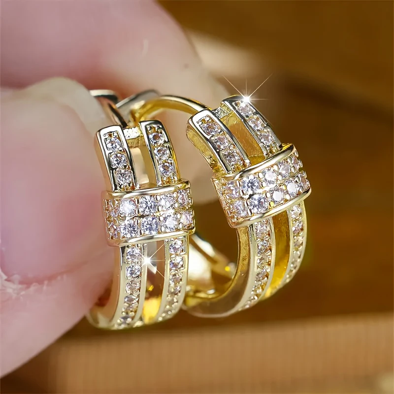 Huitan Hollow Cross Gold Color/Silver Color Hoop Earrings for Women Modern Fancy Cubic Zirconia Party Wedding Trendy Jewelry