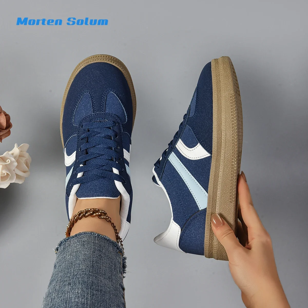 Women Blue Suede Sneakers 2024 Fashion Low-top Ladies Trendy Shoes Comfort Casual Vulcanized Sneakers Female Zapatos De Mujer